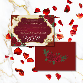Burgundy & Gold Rose Quinceañera RSVP Card Informatiekaartje
