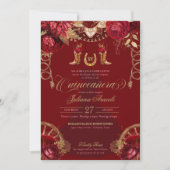 Burgundy Gold Rozen Elegant Charro Quinceanera Kaart (Voorkant)