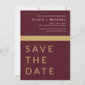 Burgundy Gold Save the Date Elegant Gold (Voorkant)