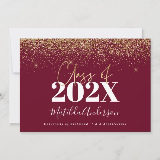 burgundy gold script modern elegant afstuderen kaart (Voorkant)