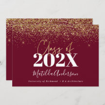 burgundy gold script modern elegant afstuderen