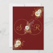 Burgundy Gold Script Monogram Weddenschap Kaart (Achterkant)