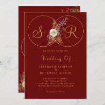 Burgundy Gold Script Monogram Weddenschap