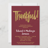 Burgundy Gold Script Thanksgiving Uitnodiging (Voorkant)