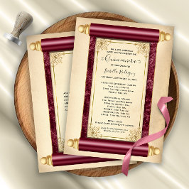  Burgundy Gold Scroll Elegant Quinceañera Kaart