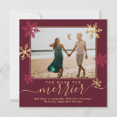Burgundy Gold Snowflakes Foto van Kerstmis Zwanger Aankondiging (Voorkant)