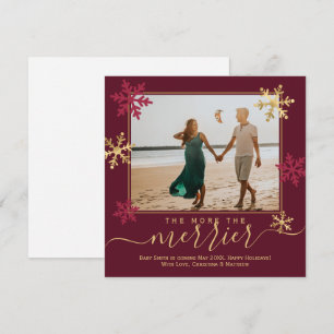 Burgundy Gold Snowflakes Foto van Kerstmis Zwanger Aankondiging
