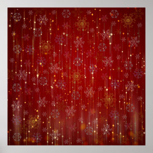 Burgundy Gold Sparking Snow Flakes Poster
