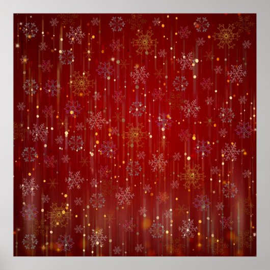 Burgundy Gold Sparking Snow Flakes Poster (Voorkant)