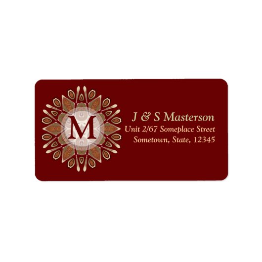 Burgundy + Gold Star Monogram Adres label (Voorkant)