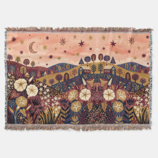 Burgundy Gold Starry Night Blanket Deken