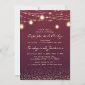 Burgundy Gold String Lights Engagement Party Kaart (Voorkant)