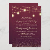 Burgundy Gold String Lights Engagement Party Kaart (Voorkant / Achterkant)