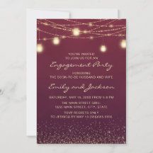 Burgundy Gold String Lights Engagement Party