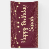 Burgundy Gold String Lights Glitter Happy Birthday Spandoek (Verticaal)