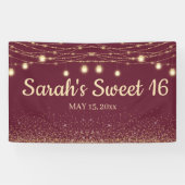 Burgundy Gold String Lights Glitter Sweet 16 Spandoek (Horizontaal)