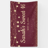 Burgundy Gold String Lights Glitter Sweet 16 Spandoek (Verticaal)