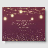 Burgundy Gold String Lights Lantern Wedding Gastenboek (Voorkant)