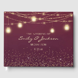 Burgundy Gold String Lights Lantern Wedding Gastenboek