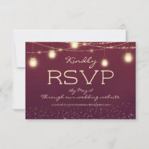 Burgundy Gold String Lights Lantern Wedding RSVP