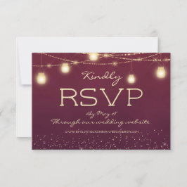 Burgundy Gold String Lights Lantern Wedding RSVP Kaart