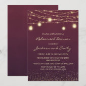 Burgundy Gold String Lights Rehearsal Dinner Kaart (Voorkant / Achterkant)