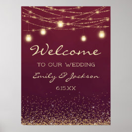 Burgundy Gold String Lights Weddenschap Welkom Poster