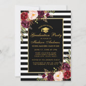 Burgundy Gold Striped Graduparty Invitation Kaart (Voorkant)
