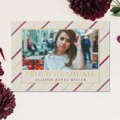 Burgundy Gold Stripes Modern Photo Afstuderen Kaart