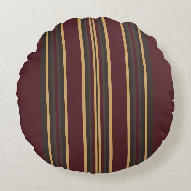 Burgundy Gold Stripes Rond Kussen (Voorkant)