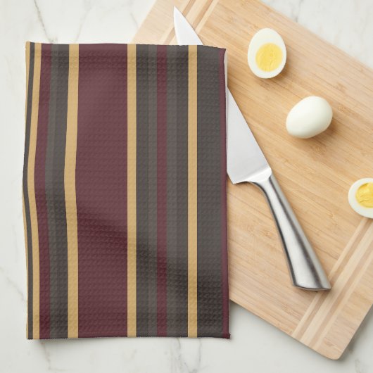 Burgundy Gold Stripes Theedoek (Quarter Fold)