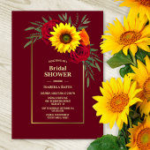 Burgundy Gold Sunflower Red Rose Vrijgezellenfeest Kaart