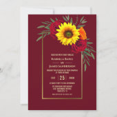 Burgundy Gold Sunflower Red Rose Wedding Kaart (Voorkant)
