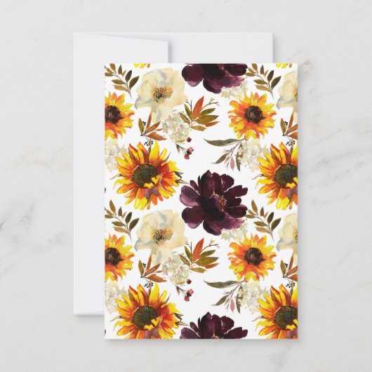 Burgundy & Gold Sunflower Wedding Invitting Bedankkaart (Achterkant)