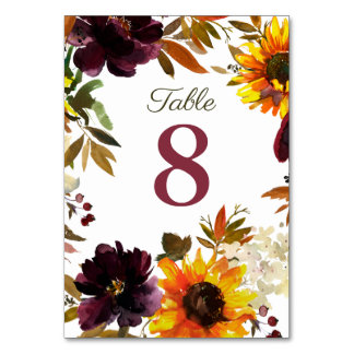 Burgundy & Gold Sunflower Wedding Invitting Kaart