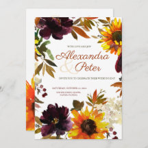 Burgundy & Gold Sunflower Wedding Invitting
