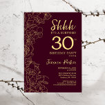 Burgundy Gold Surprise 30e verjaardag Kaart<br><div class="desc">Burgundy Gold Surprise,  30e verjaardag uitnodiging. Het minimalistische marteling moderne feminieontwerp kenmerkt botanische accenten en typografische manuscriptdoopvont. Eenvoudige bloemige uitnodigingskaart perfect voor een stijlvol vrouw verrassingsfeest.</div>