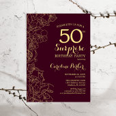 Burgundy Gold Surprise 50th Birthday Party Kaart