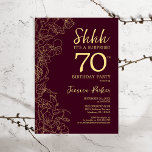 Burgundy Gold Surprise 70th Birthday Kaart<br><div class="desc">Burgundy Gold Surprise,  uitnodiging op 70e verjaardag. Het minimalistische marteling moderne feminieontwerp kenmerkt botanische accenten en typografische manuscriptdoopvont. Eenvoudige bloemige uitnodigingskaart perfect voor een stijlvol vrouw verrassingsfeest.</div>