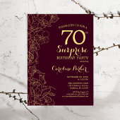 Burgundy Gold Surprise 70th Birthday Party Kaart