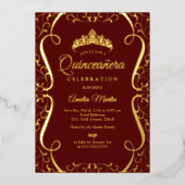 Burgundy Gold Swirl Elegant Quinceanera  Folie Uitnodiging (Voorkant)