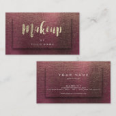 Burgundy Gold Typografen Makeup 3D Effect Linen Visitekaartje (Voorkant / Achterkant)