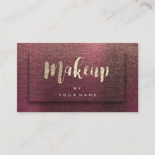 Burgundy Gold Typografen Makeup 3D Effect Linen Visitekaartje (Voorkant)
