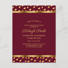 Burgundy Gold Virtual Quarantine Graduation Party Briefkaart