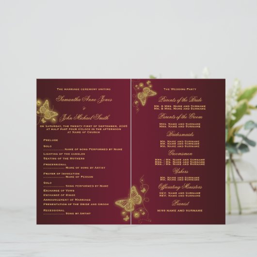 Burgundy Gold-vlinderbruiloft (Staand voorkant)