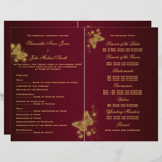 Burgundy Gold-vlinderbruiloft (Voorkant / Achterkant)