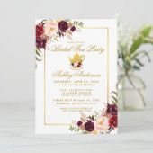 Burgundy Gold Vrijgezellenfeest Tea Party Invite B Kaart (Staand voorkant)