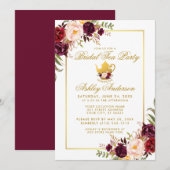 Burgundy Gold Vrijgezellenfeest Tea Party Invite B Kaart (Voorkant / Achterkant)