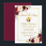 Burgundy Gold Vrijgezellenfeest Tea Party Invite B Kaart<br><div class="desc">Waterverf Burgundy Marsala Floral en Gold Bridal Shower Invitation Kaart - Burgundy Back</div>