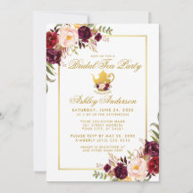 Burgundy Gold Vrijgezellenfeest Tea Party Invite